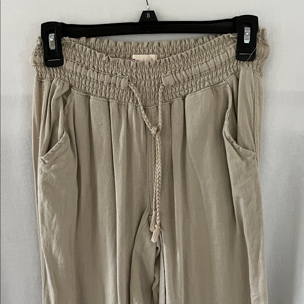Casual Tan Drawstring Flowy Pants